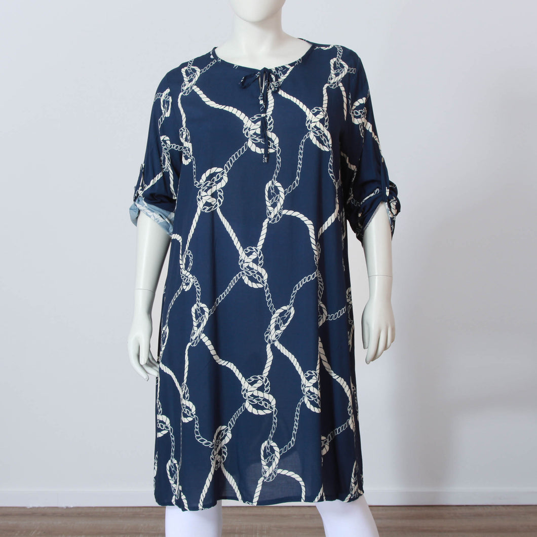 lange Tunika Kleid mit maritimem Muster